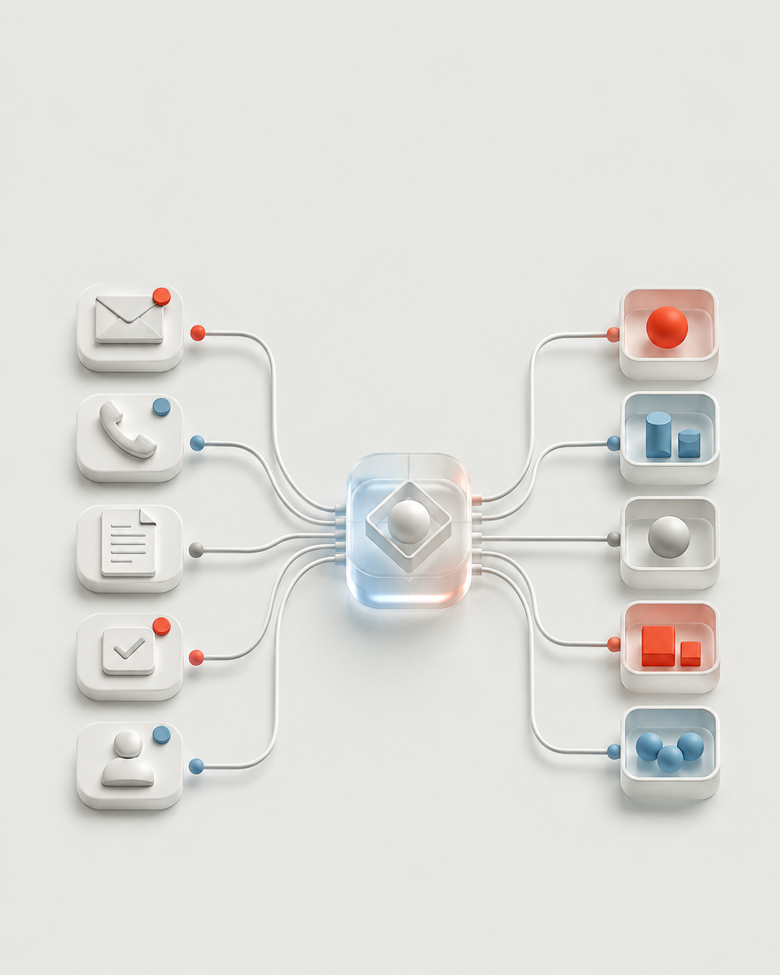 Hands sorting business cards and requests into clear working groups